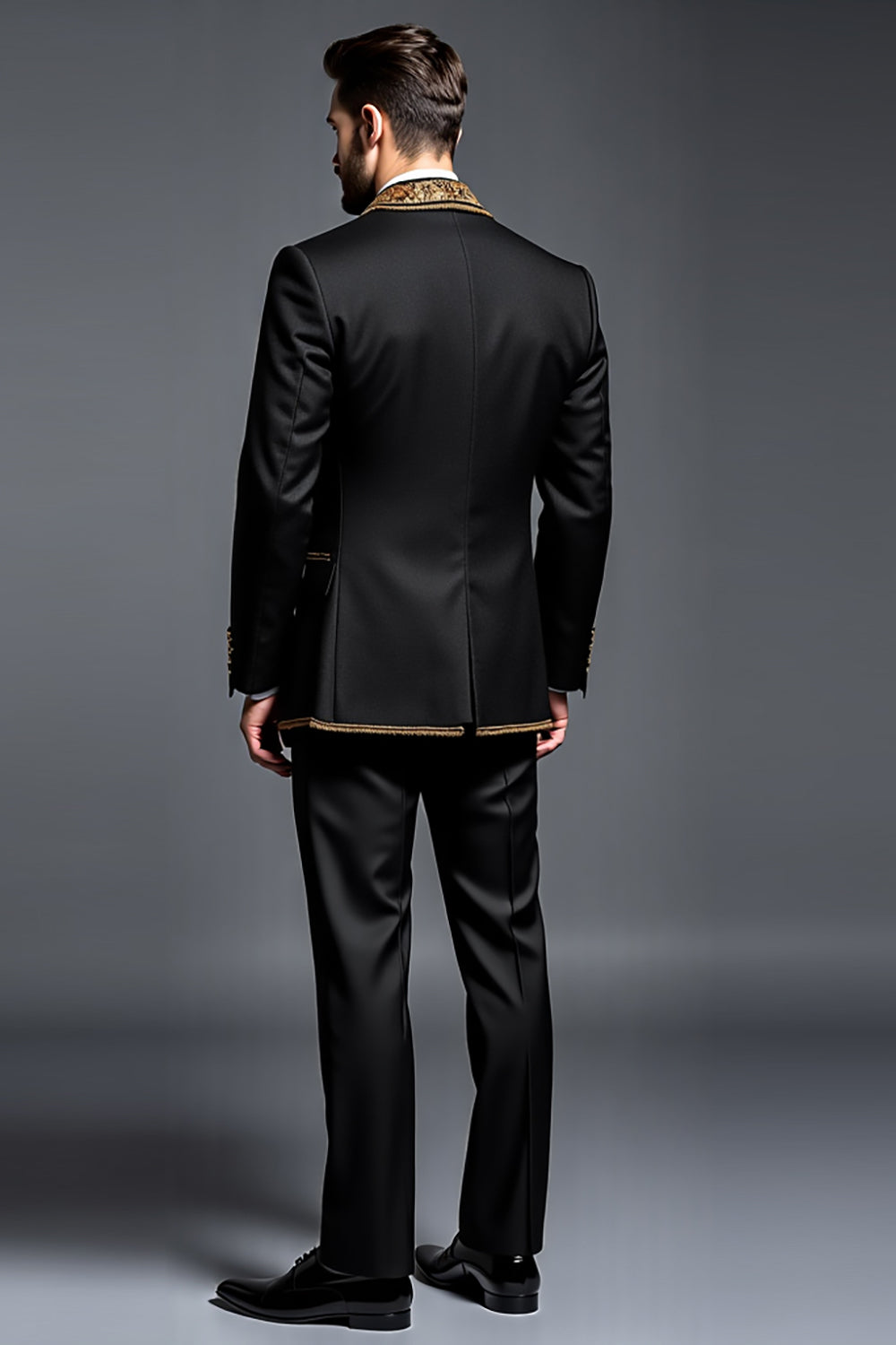 Preto Ouro Peak Lapela 3 Peças Fato Homem