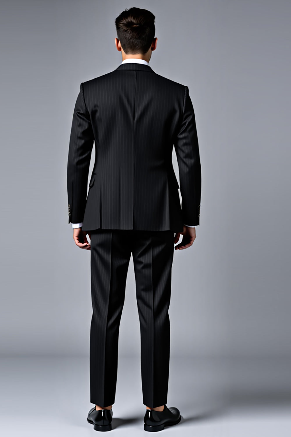 Lapela Preta Notched 3 Peças Listra Fato Homem
