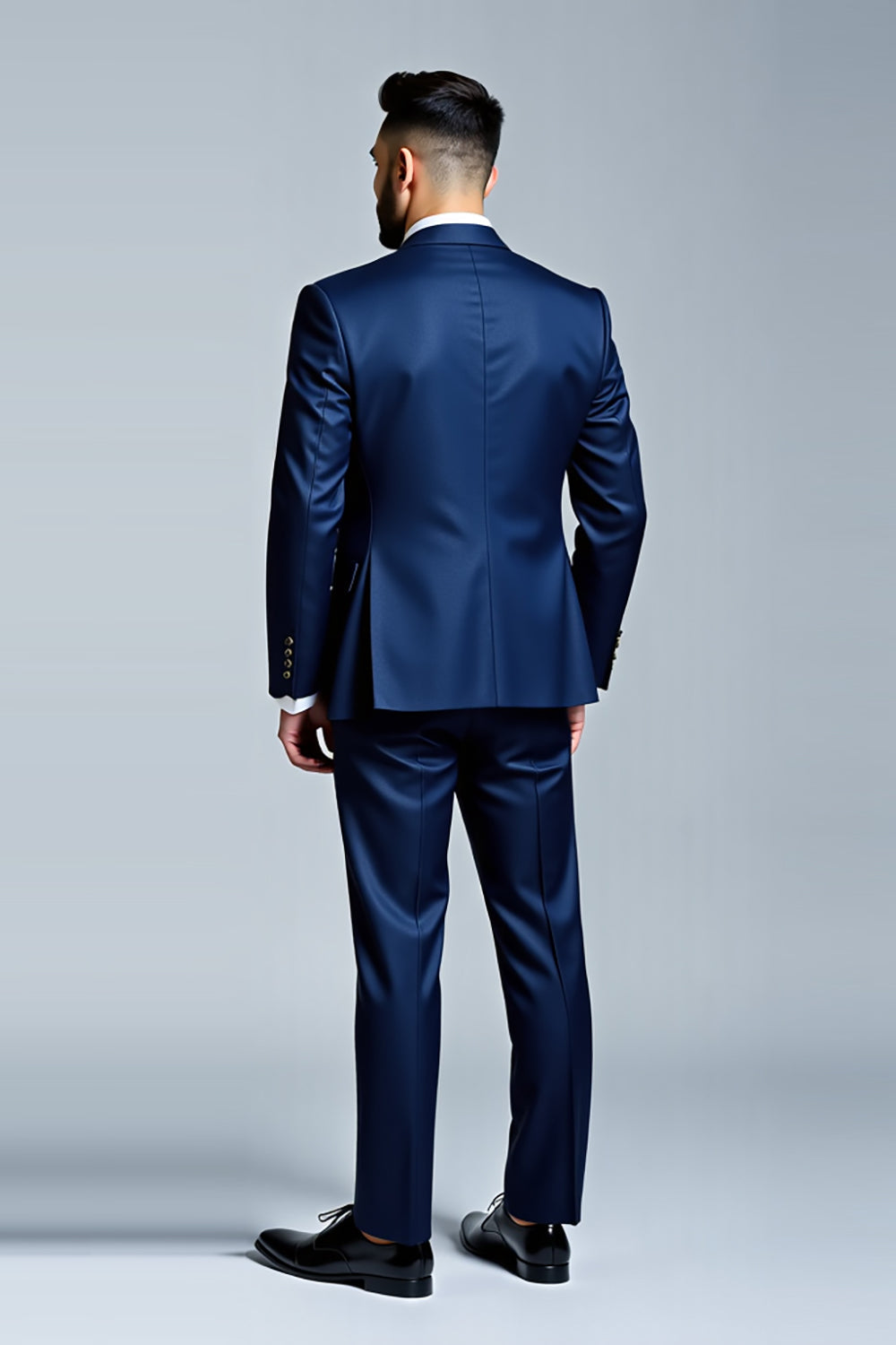 Bordado de Lapela Azul Escuro 2 Peças Ternos Fato Homem