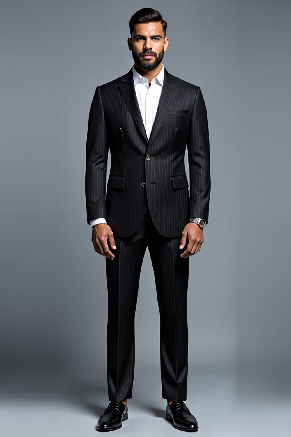 Fato Homem Preto Notched Lapela Stripe 2 Peças