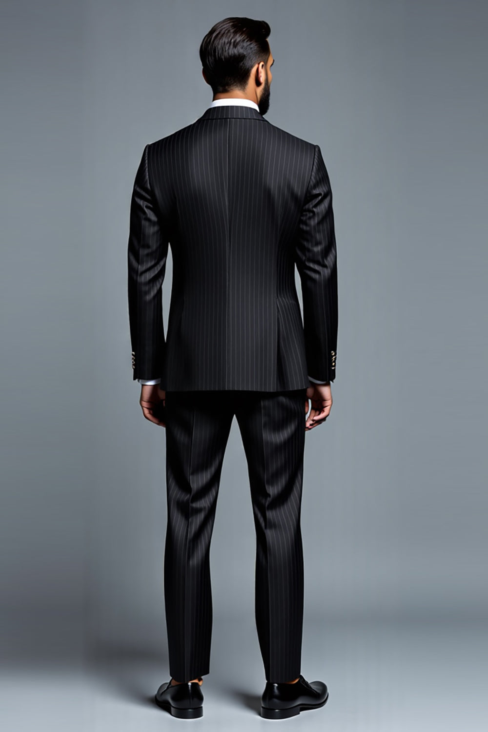 Fato Homem Preto Notched Lapela Stripe 2 Peças