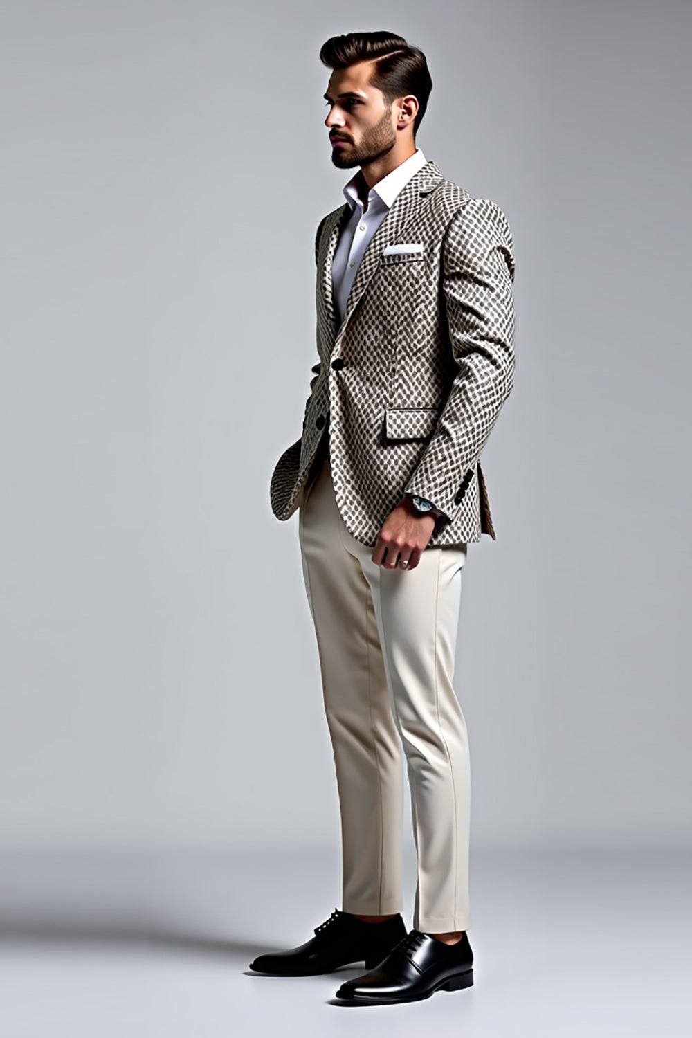 Lapela Cinzenta Peito Único 2 peças Fato Homem