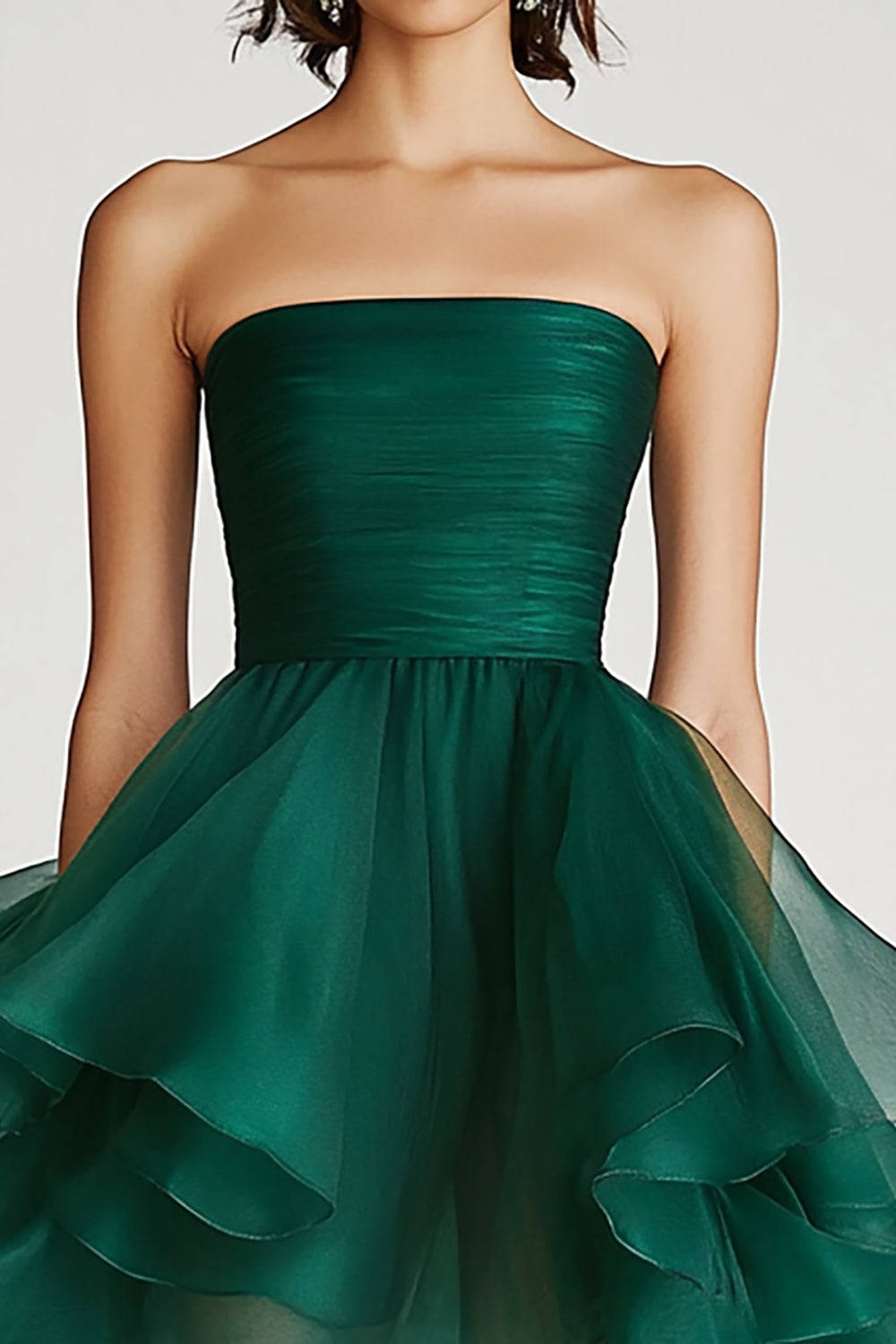 Tule Verde Escuro Linha-A Sem Alças Midi Vestido De Baile