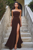 Café Trompete/sereia Direto Ruched Vestido Cerimónia com Fenda