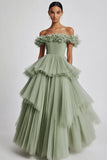 Sage Poeirento Sem Ombros De Baile/Princesa Longos Vestido de Baile