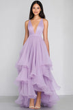 Lilás Linha-A Decote em V Chiffon Longo Vestido De Baile