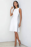 Branco Linha-A Sem Mangas Cetim Midi Vestidos Cerimónia