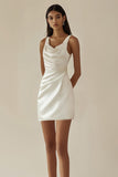 Vestidinho Branco Cetim Curto/Mini Bodycon Sem Mangas