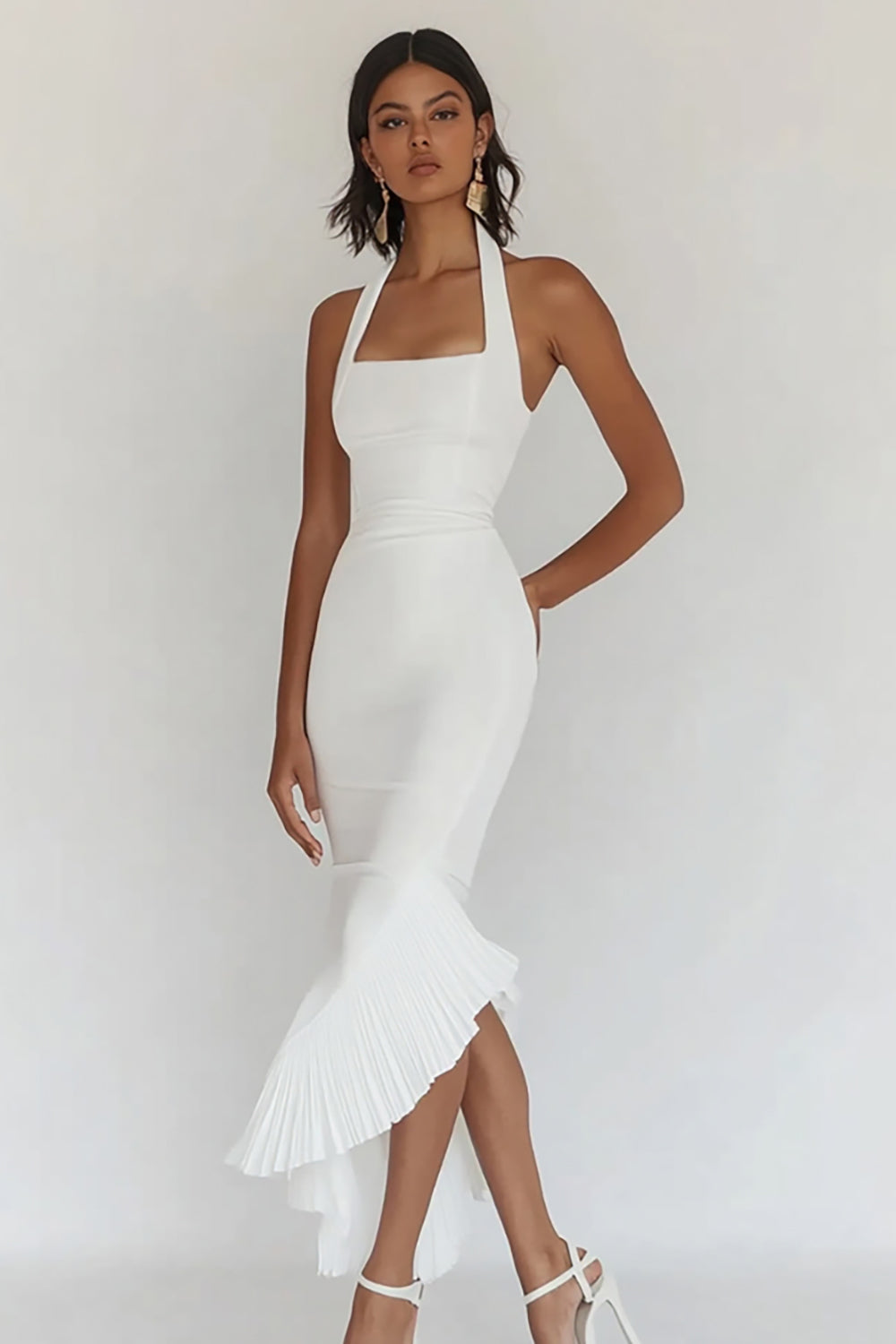 Vestidos Cerimónia Midi Cabeçada Branco Sereia
