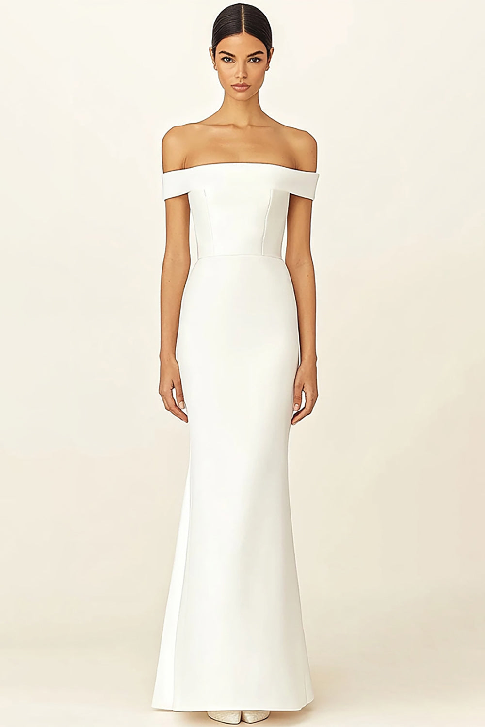Vestidos de Noiva Branco Fora do Ombro Cetim Longo Bainha