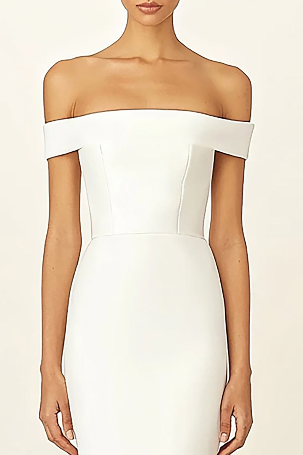 Vestidos de Noiva Branco Fora do Ombro Cetim Longo Bainha