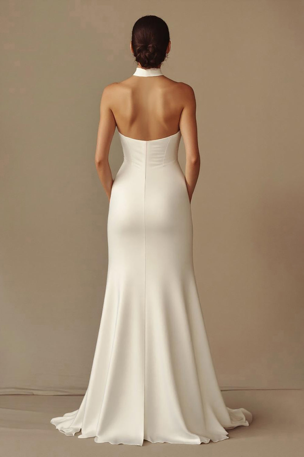 Vestido de Noiva Branco Longo Sereia Cabeçada Cetim Sem Encosto