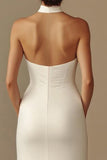 Vestido de Noiva Branco Longo Sereia Cabeçada Cetim Sem Encosto