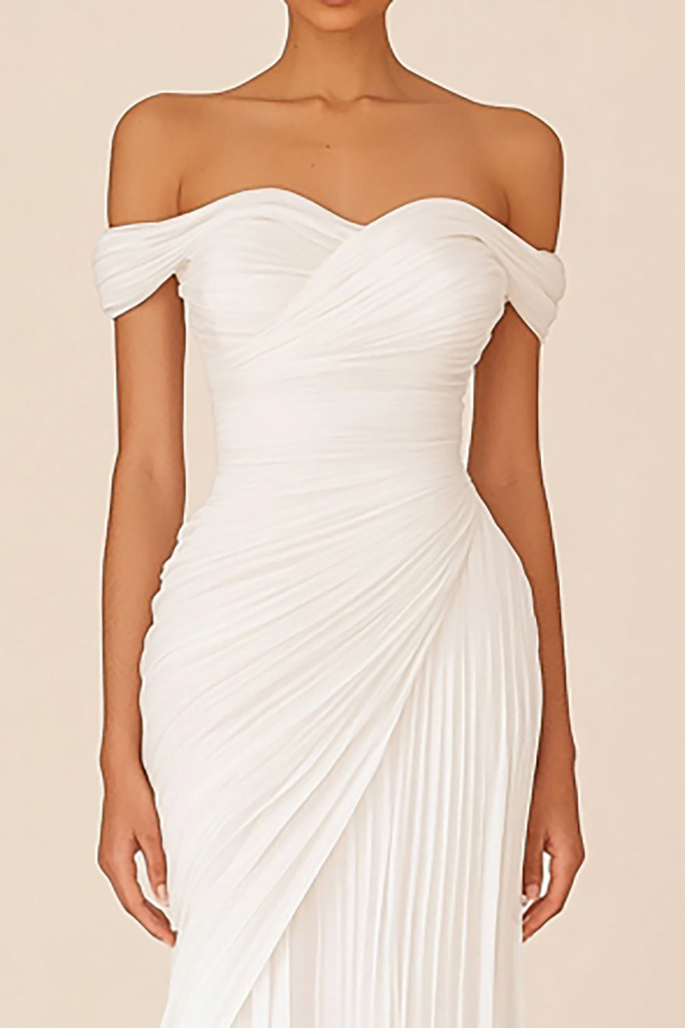 Vestidos de Noiva Branco Bainha Fora do Ombro Longo Ruched