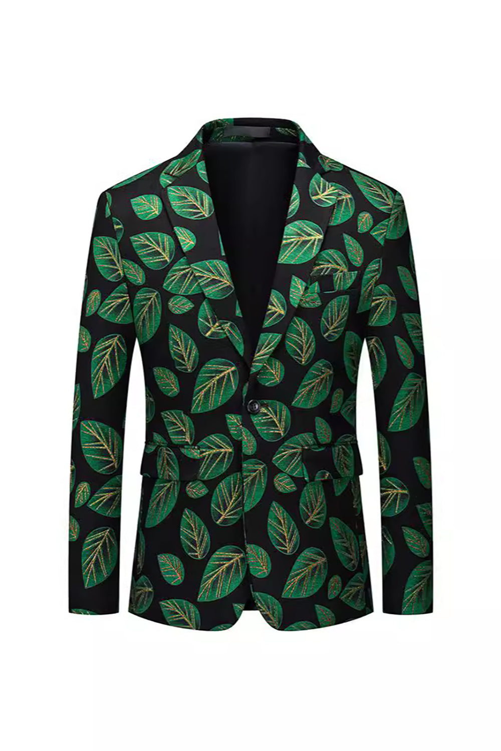 Folha Verde Escura Estampada Lapela Blazer Masculino