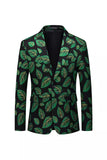 Folha Verde Escura Estampada Lapela Blazer Masculino