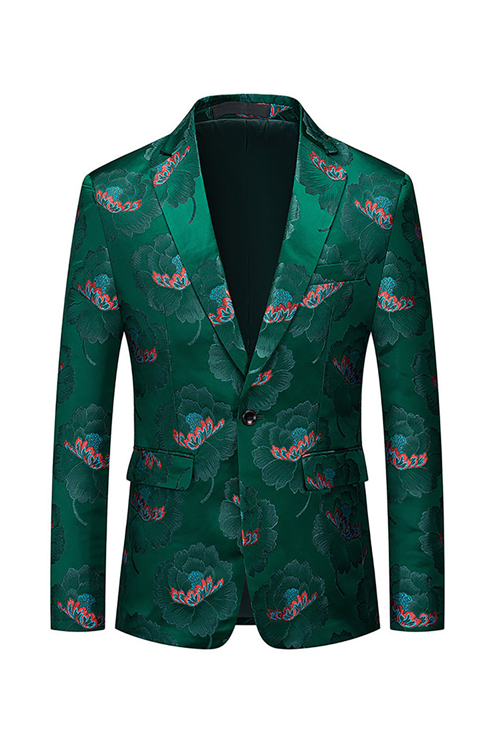 Floral Verde Escuro Notched Lapela Um Botão Blazer Masculino