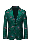 Floral Verde Escuro Notched Lapela Um Botão Blazer Masculino