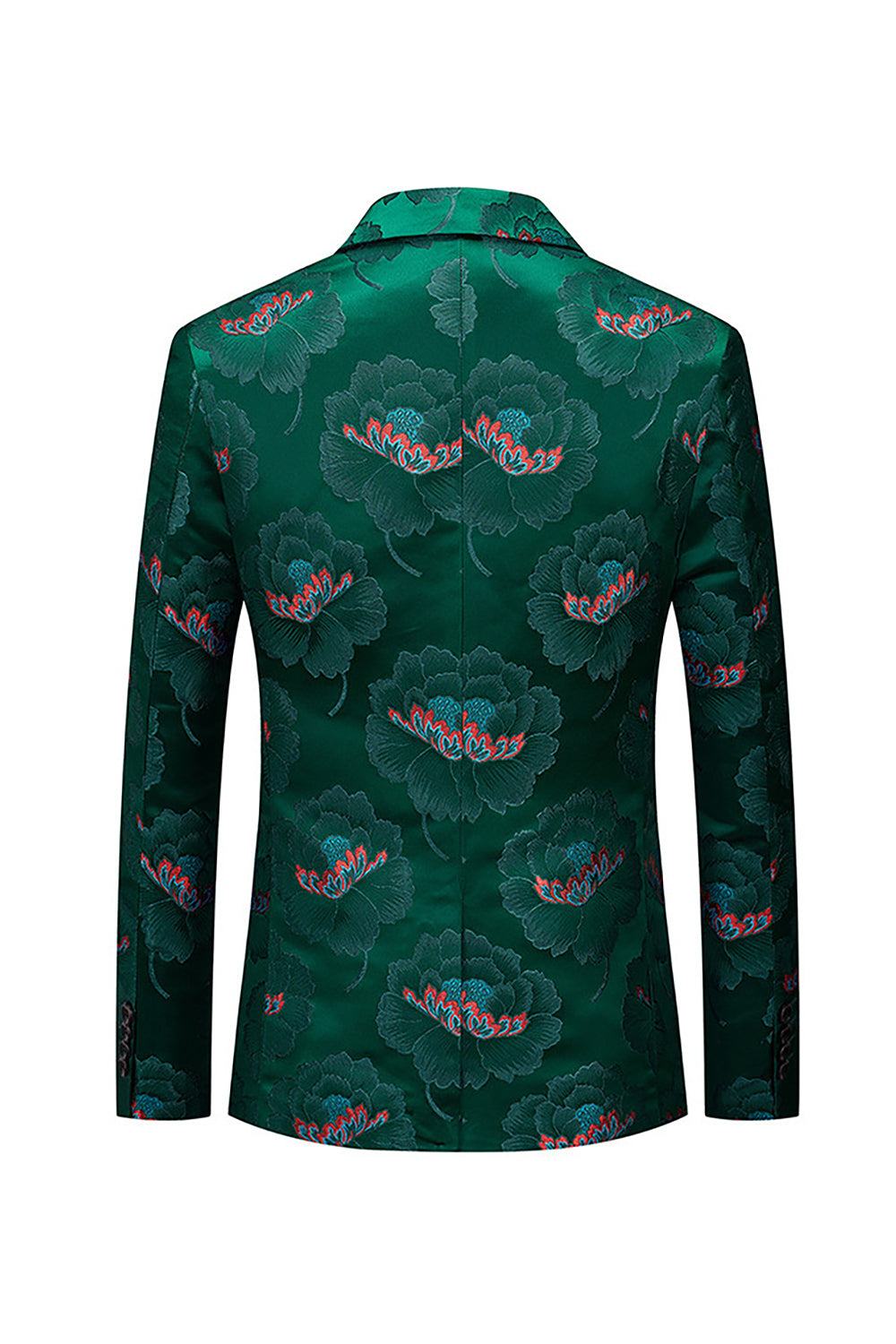 Floral Verde Escuro Notched Lapela Um Botão Blazer Masculino