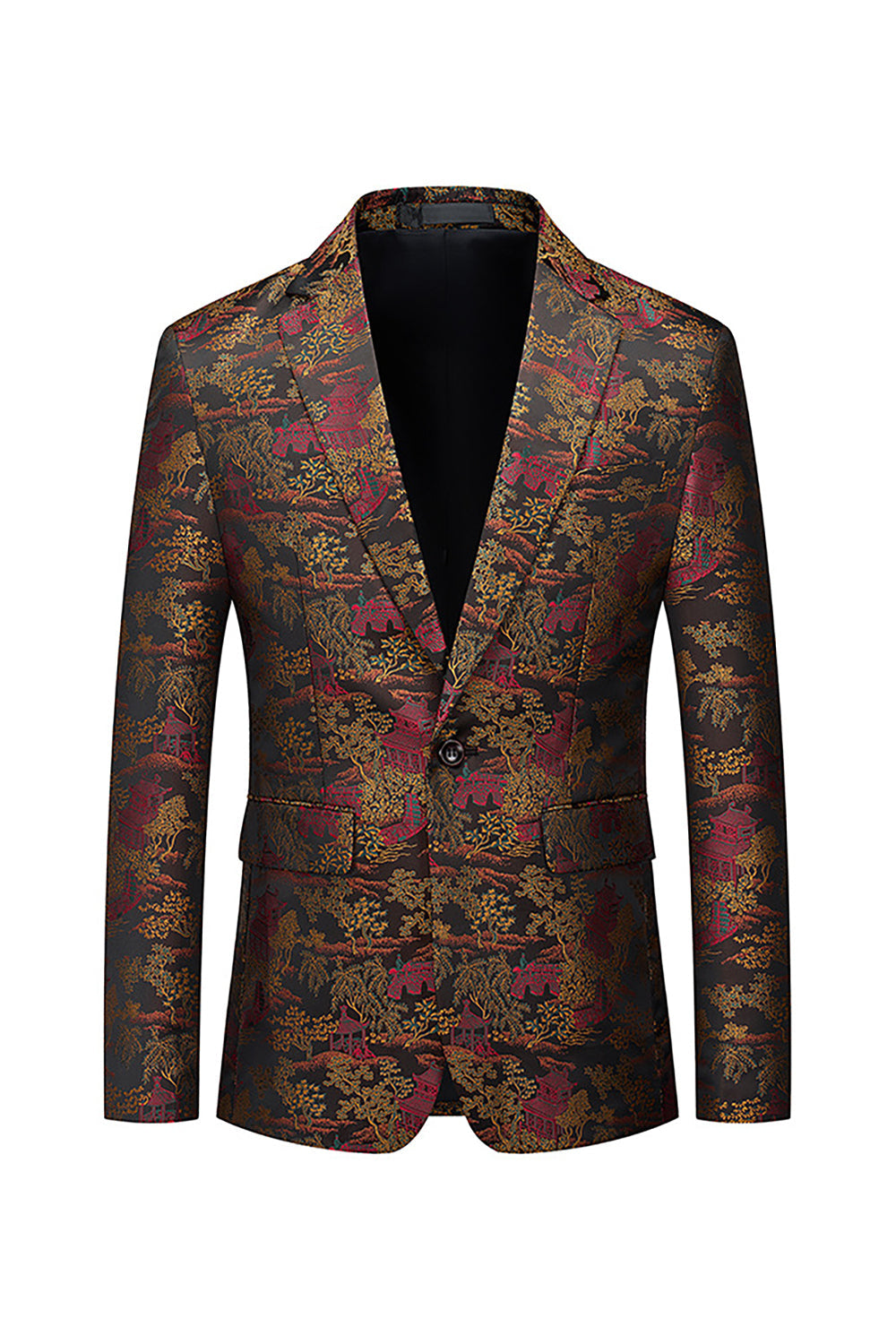 Brown Fit Floral Notched Lapela Blazer Masculino