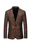 Brown Fit Floral Notched Lapela Blazer Masculino