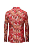 Floral Vermelho Um Botão Encaixado Notched Lapela Blazer Masculino