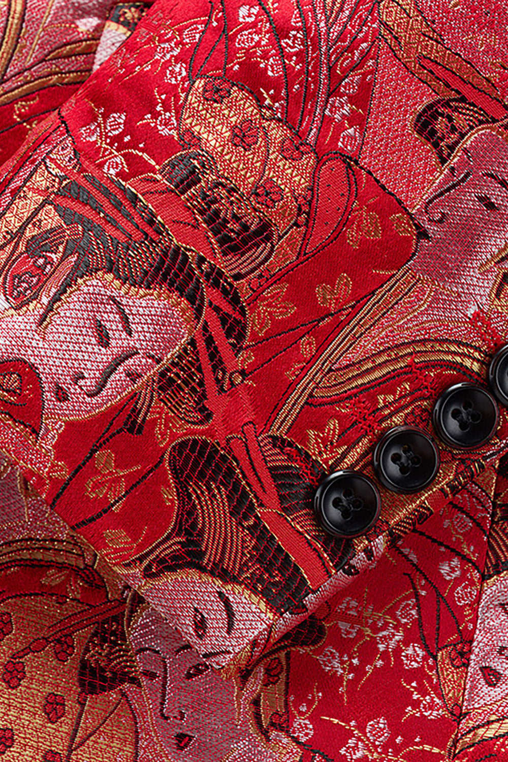 Floral Vermelho Um Botão Encaixado Notched Lapela Blazer Masculino