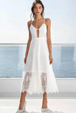 Vestidinho Branco com Renda Alças Finas Midi Linha-A