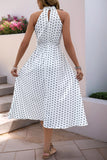 Vestido Verão Branco Preto Polka Dot Midi Cabeçada Linha-A