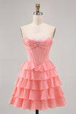 Blush Tiered Uma linha Strapless Short Homecoming Dress