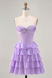 Espartilho Roxo Sem Alças Um Vestido Curto Homecoming Linha