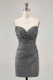 Sparkly Preto Strapless Tight Short Homecoming Dress com lantejoulas