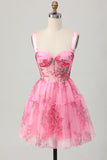 Flor Rosa Uma Linha Corset Short Homecoming Dress