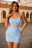 Espartilho Azul Sequins Vestido Bodycon Homecoming Floral