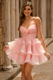 Blush A-Line Strapless Tiered Homecoming Dress com flores 3D