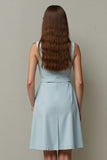Azul Claro Lápis Sem Mangas Belt Mini Vestido Trabalho