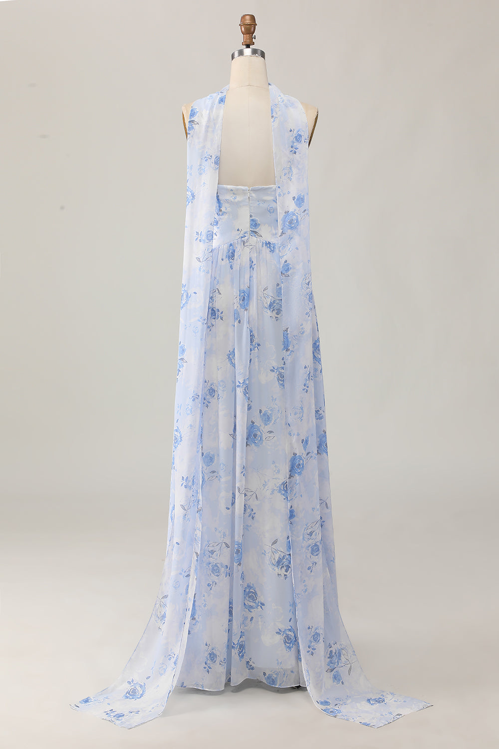 Strapless Blue Flower A-Line Vestido de Noiva Estampado com Fenda