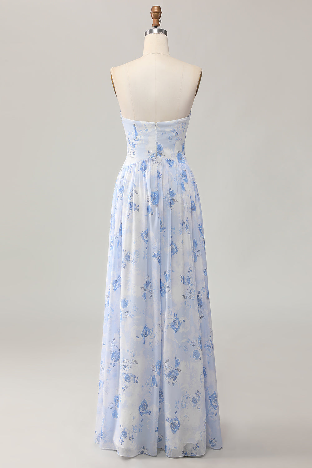 Strapless Blue Flower A-Line Vestido de Noiva Estampado com Fenda