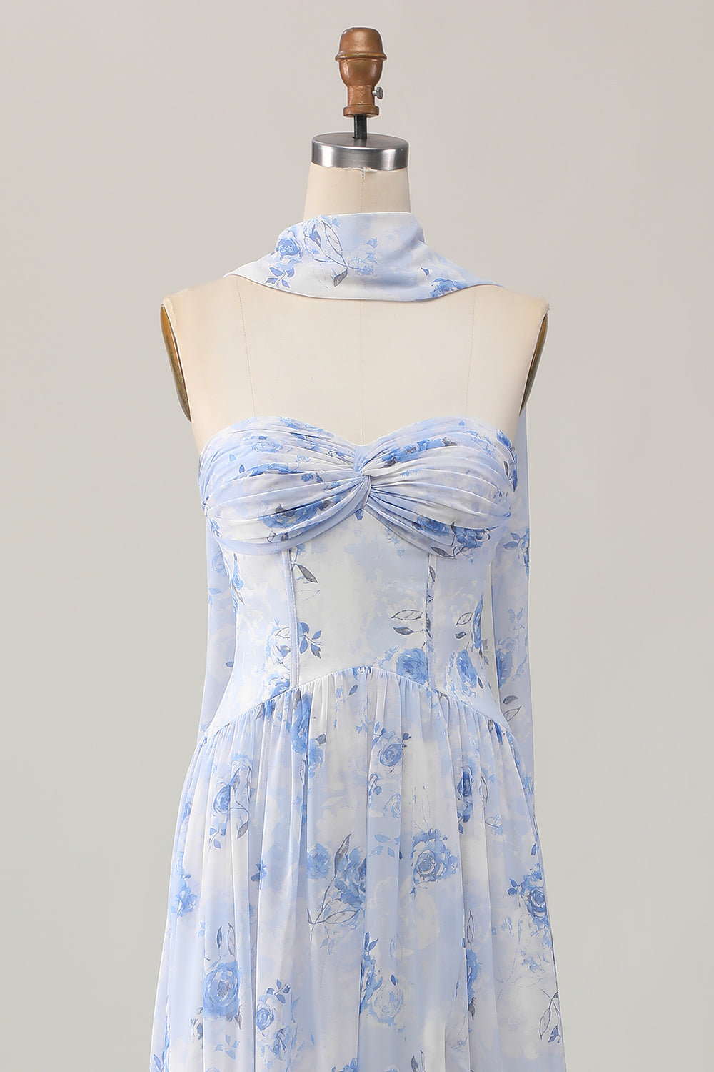 Strapless Blue Flower A-Line Vestido de Noiva Estampado com Fenda