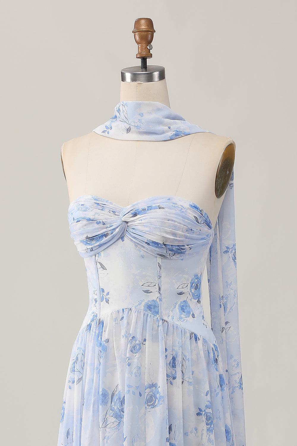 Strapless Blue Flower A-Line Vestido de Noiva Estampado com Fenda