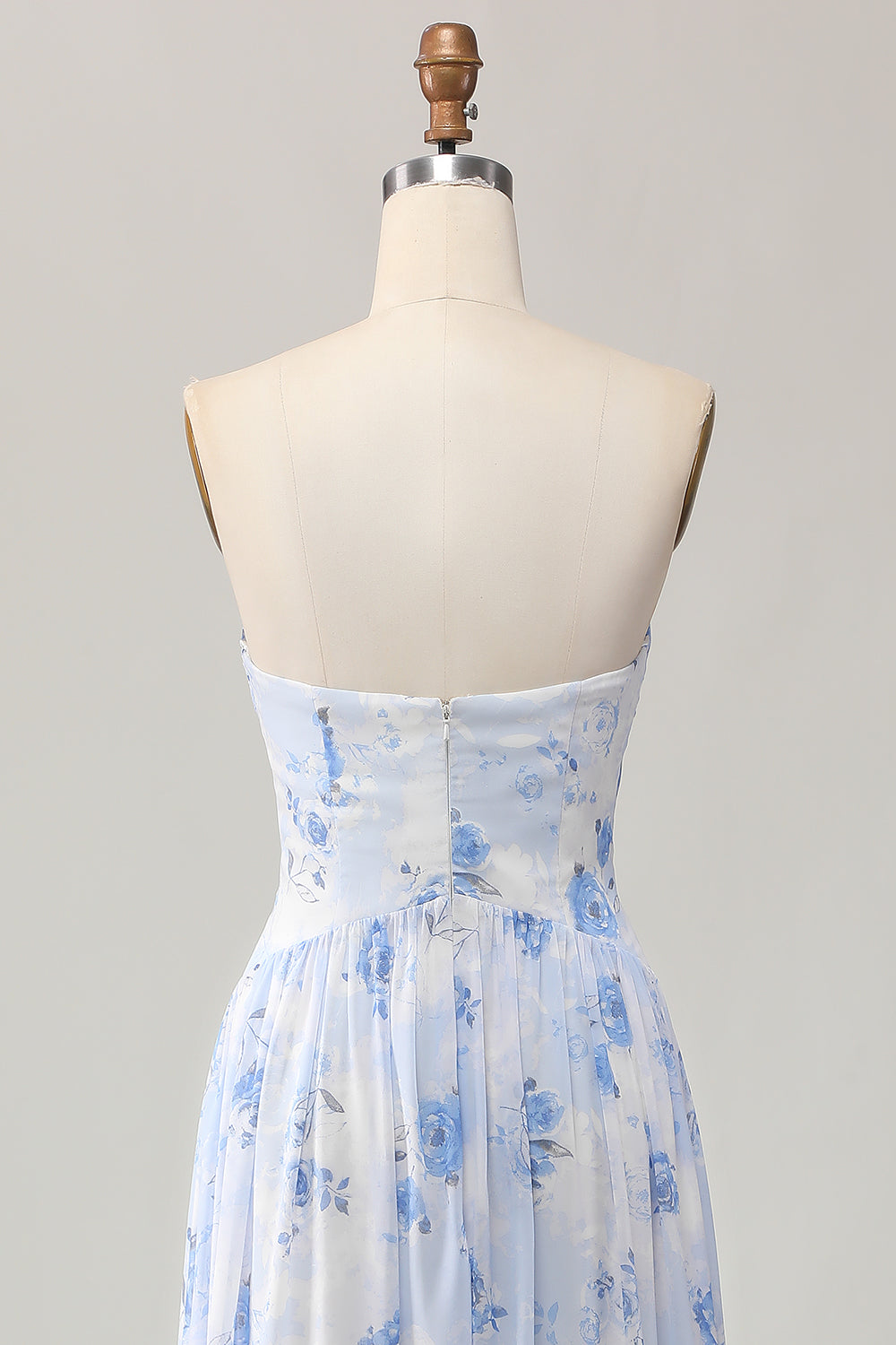 Strapless Blue Flower A-Line Vestido de Noiva Estampado com Fenda