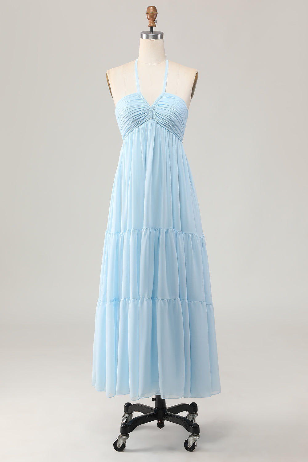 Sky Blue Halter Uma Linha Long Wedding Guest Dress