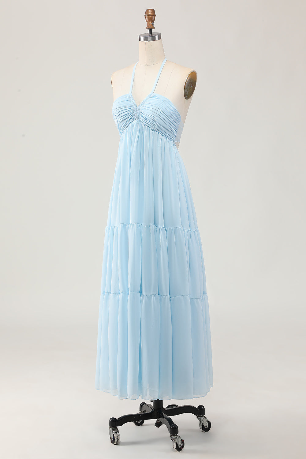 Sky Blue Halter Uma Linha Long Wedding Guest Dress