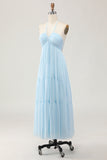 Sky Blue Halter Uma Linha Long Wedding Guest Dress
