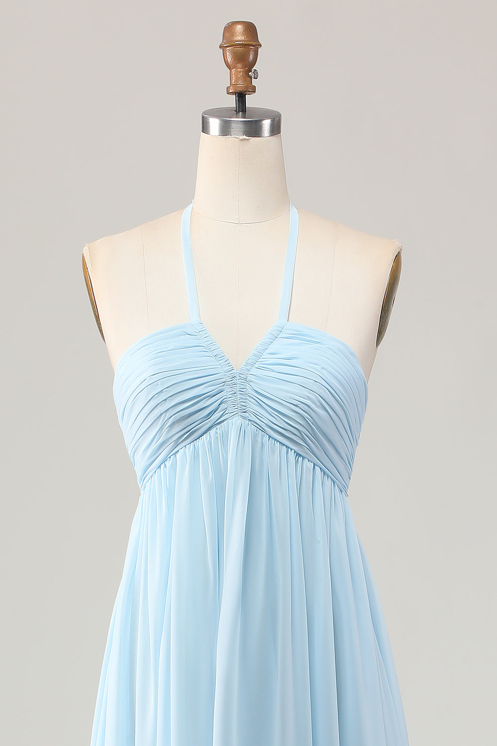 Sky Blue Halter Uma Linha Long Wedding Guest Dress
