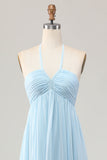 Sky Blue Halter Uma Linha Long Wedding Guest Dress