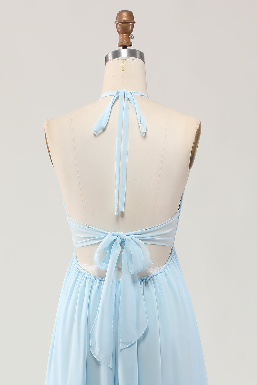 Sky Blue Halter Uma Linha Long Wedding Guest Dress