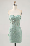 Sage Sweetheart Corset Appliqued Vestido Curto Homecoming