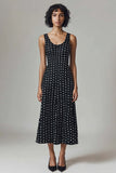 Preto Branco Pescoço Redondo Midi Vestido Verão