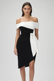 Vestido curto de marfim bodycon e preto com babados